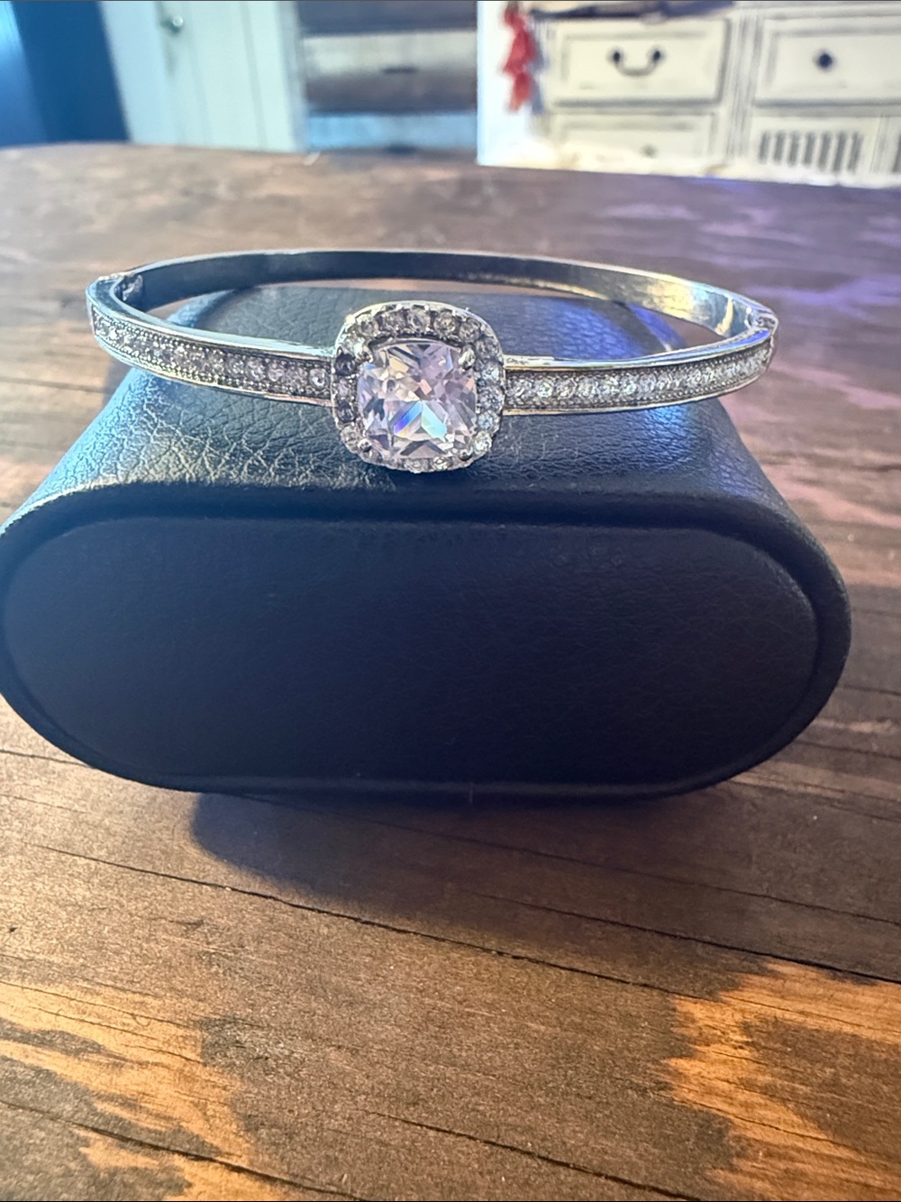 Silver Cubic Zirconia Halo Bangle Bracelet in Silver
